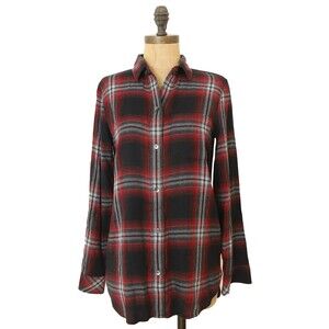 Madewell Classic Ex-Boyfriend Plaid Shirt XXS Red Black Rollins Button Top B97